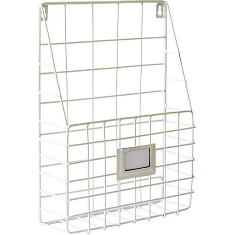 (Blanc) Organisateur de courrier, panier métallique mural, porte-revues et classeurs suspendus, étagère de rangement pour hall d'entrée (1/5)