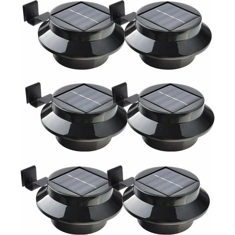 AGE Paquet de 6 lampes solaires LED pour gouttières, clôtures, toits, gouttières, jardins, patios, murs, coque noire avec lumière blanche (1/5)