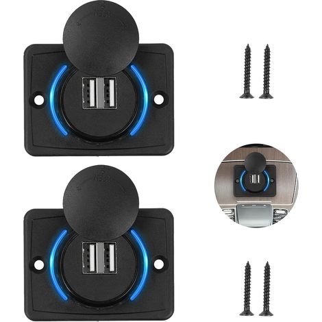 enchufes USB universales de 12 V para autocaravana, enchufe de carga USB de 12 V con 4 tornillos, adaptador de doble puerto USB para barco, camión, SUV, ATV, 3,1 A, con luz azul (1/4)