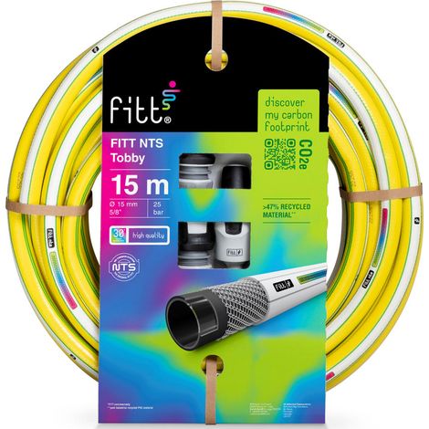 FITT NTS TOBBY 5/8" (15mm) 15m Kit, Tubo per Irrigazione Giardino, Robusto e Malleabile per Uso Intensivo con Lancia regolabile e Raccordi (1/4)