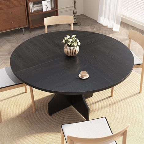 Table à Manger Ronde en Bois MDF/PB, Table de Cuisine Moderne pour 4 à 6 Personnes, Design Compact pour Appartement, Noir (1/5)
