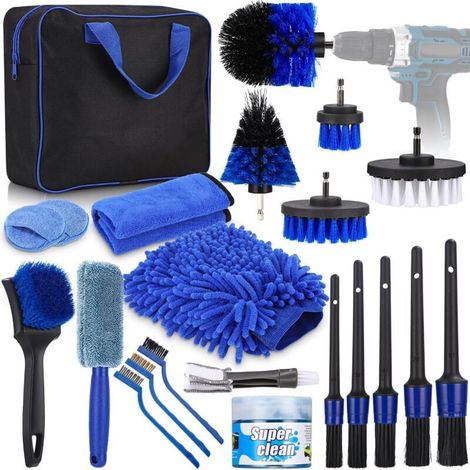 30PCS Nettoyage Voiture, Sac de rangement inclus,Pinceau Detailing Auto,Detailing auto pour le nettoyage des voitures,kit de détail de voiture,Comprend des tête de brosse,chiffon de nettoyage,etc (1/4)
