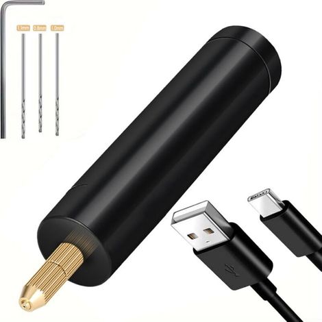 Perceuses électriques légères et compactes, outil rotatif USB, rechargeable, stylo graveur avec forets pour le perçage de bijoux et le bricolage (modèle rechargeable) (1/4)
