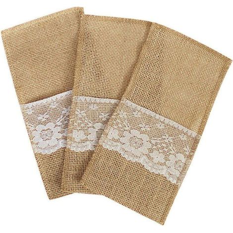 40-Piece Jute Cutlery Bags, Burlap Cutlery Holders, Vintage Cutlery Bags with Lace Wedding Decorations, Table Centerpieces for Restaurants, Parties, and Weddings (1/4)