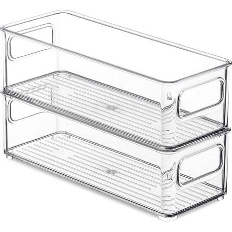 Ensemble de 2 boîtes de rangement empilables transparentes pour réfrigérateur – Sans BPA et durables – Pour réfrigérateur, cuisine et garde-manger (1/5)