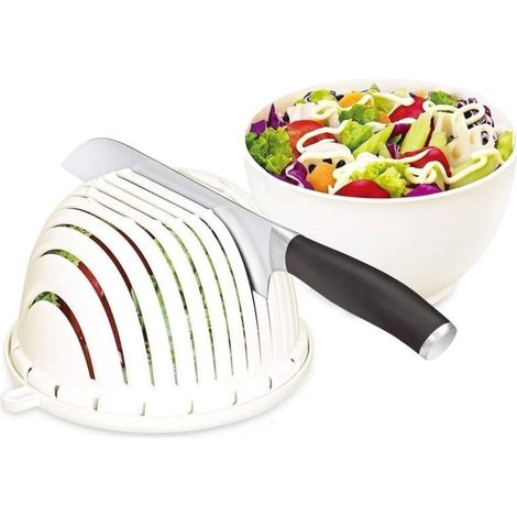 Bol coupe salade de fruits et légumes multifonction avec filtre rotatif double couche outil de cuisine pour préparer des salades fraîches (1/5)