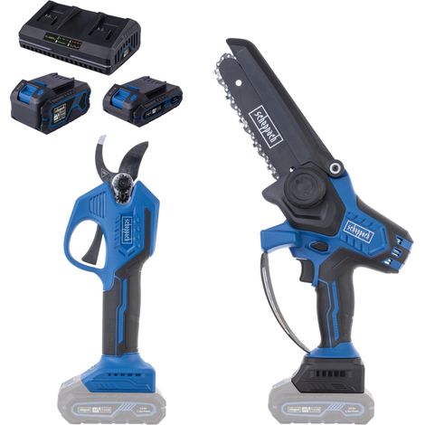 Scheppach Pack 2 outils 20V IXES : Scie de jardin BC-PS150-X + sécateur BC-PRS28-X - largeur de coupe max 150 mm - batteries 1x2Ah + 1x4Ah + chargeur double (1/5)