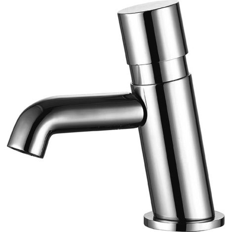 Round Chrome Non-Concussive Basin Sink Tap Push Down Delay Self Close Closing (1/2)