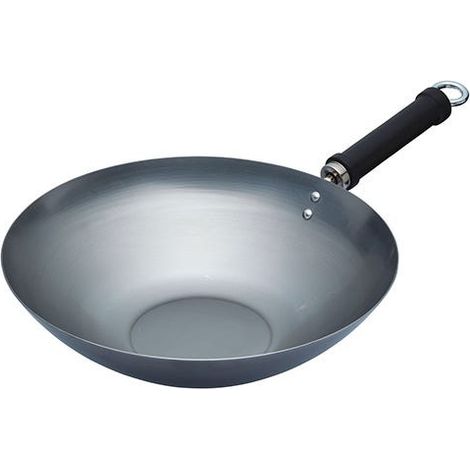World Of Flavours Oriental 30cm Carbon Steel Plain Wok With Phenolic Handle