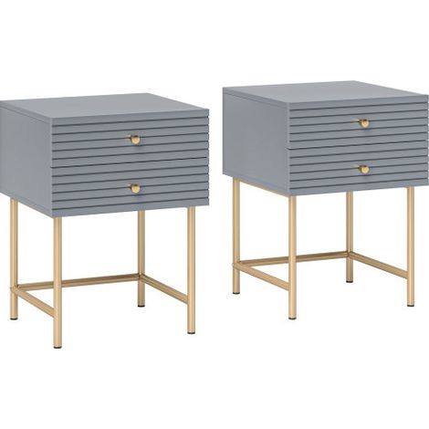 Elegant Set of Two Grey and Gold Bedside Tables for Stylish Bedroom Decor (1/5)