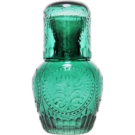 Große Karaffe und Glas für kaltes Wasser, ideal für den Nachttisch. Farbe: Grün. (1/5)