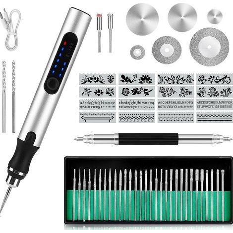 Stylo graveur électrique sans fil – 3 vitesses réglables 5000-18000 tr/min – Rechargeable USB – Pour métal, verre, pierre, plastique (1/5)