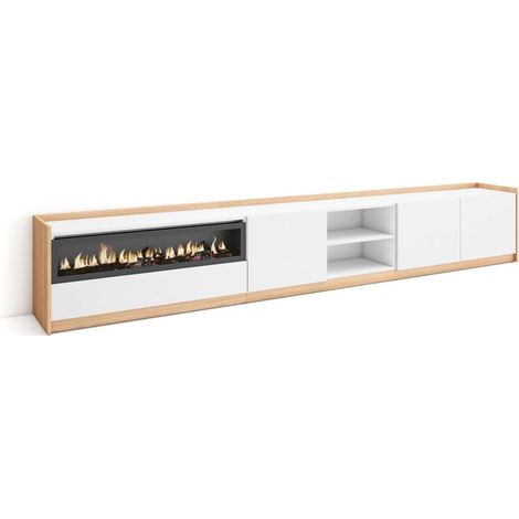 Mueble TV Frigiliana-02 de 310x50x37 cm con chimenea eléctrica, color blanco y roble soft (1/4)