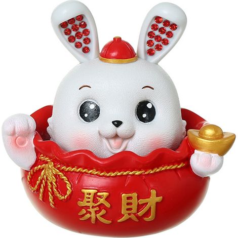 Figura decorativa ecológica de varias capas, fabricada en resina, para escritorio, mesa y coche: figura de conejo de la suerte para el Año del Conejo 2023. (1/5)