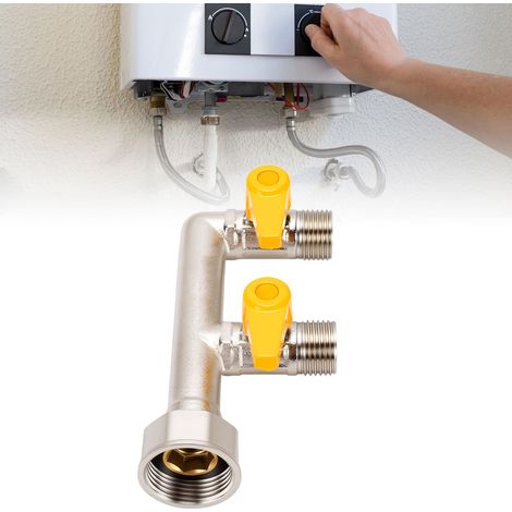 Raccord à gaz à 3 voies Type F 1/2 pouces, double filetage mâle, robinet à bille en laiton, connecteur en t pour tuyau, poêle, chauffe-eau (1/5)