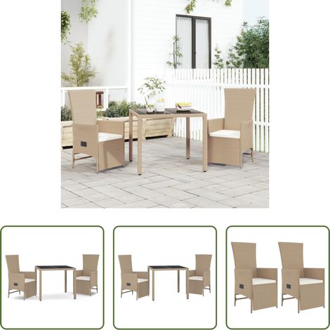 vidaXL Salle à manger extérieure - Ensemble à manger de jardin et coussins 3 pcs Beige poly rotin (1/5)