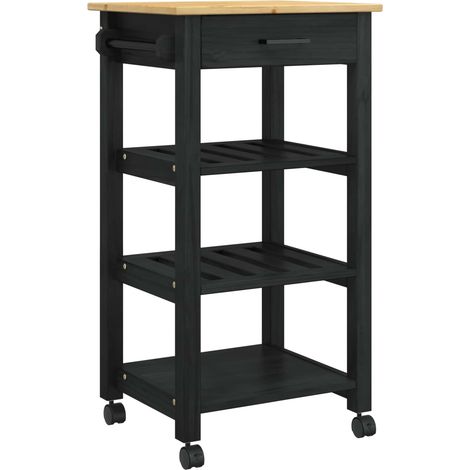 Kitchen Trolley Black 88.5 x 40 x 48 cm Solid Pine Wood vidaXL