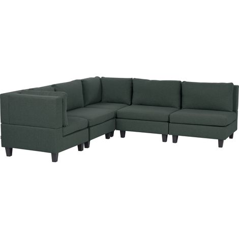 Modul Ecksofa 5-Sitzer UNSTAD Stoff Dunkelgrün rechtsseitig