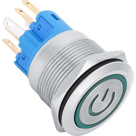 2 Stück IP65 DC12-24V 22mm Edelstahl-Reset-Taster, 6-poliger Druckknopf mit grüner Abdeckung (1/5)