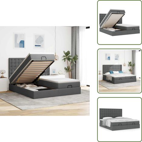 Almacenamiento debajo de la cama - vidaXL Estructura cama otomana colchones tela gris oscuro 160x200 cm - Cama con cabecero