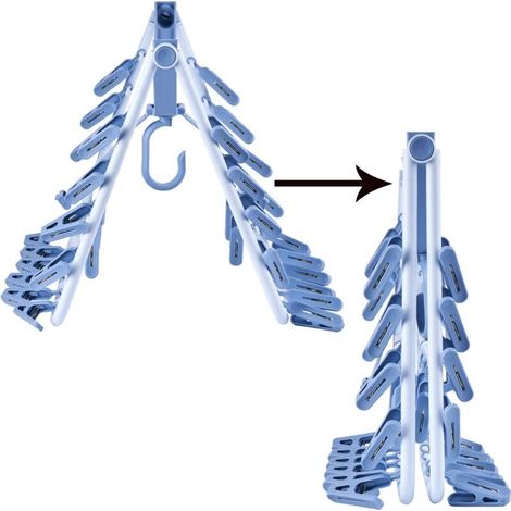 Cintres pliables en plastique avec 32 clips de séchage, crochet coupe-vent pour sous-vêtements avec clips, pince à linge en plastique, support de séchage pour chaussettes, soutiens-gorge, lingerie, vê (1/4)