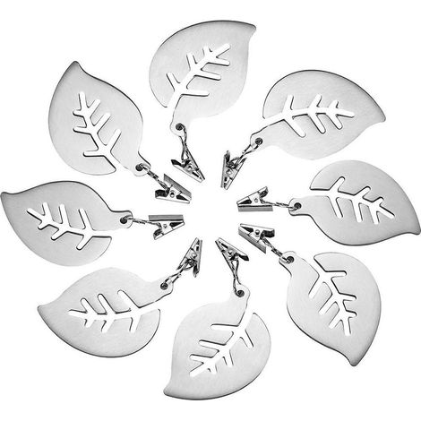 8er-Pack Tischdeckenbeschwerer, Tischdeckenclips aus Edelstahl, blattförmige Metallklammern für den Esstisch (1/3)