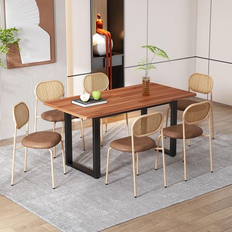 Ensemble de 6 chaises de salle à manger, chaises de détente modernes et épurées avec quatre pieds en métal, chaises de salon et de chambre, marron