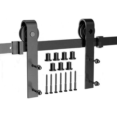 8Ft. 244cm Quincaillerie pour Porte Coulissante, Kit de Rail pour Porte Suspendue, Ensemble Complet Industriel avec Roulettes, Système de Porte Coulissant- 3 section - Style 1 (1/5)