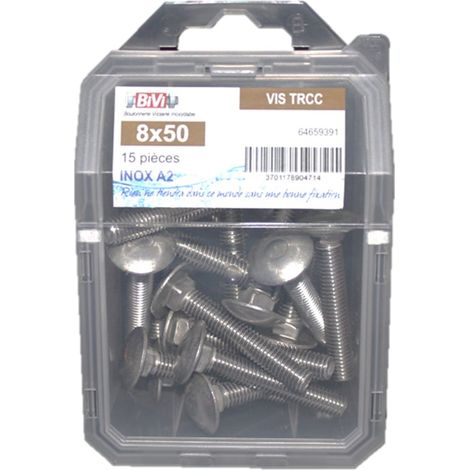 Vis tête ronde collet carré (TRCC) Inox A2 Coque de 15 pièces - 8 x 50 mm - BIVI