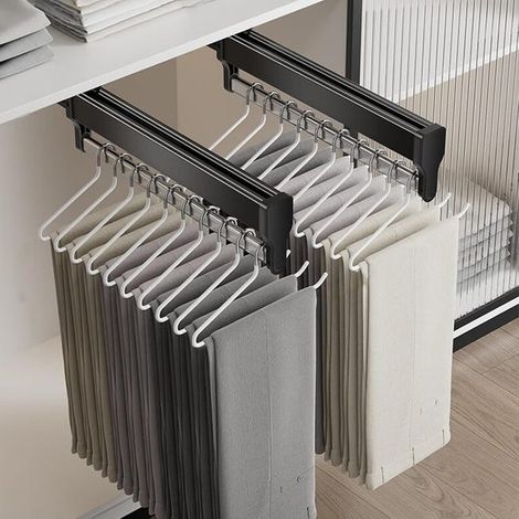 Ausziehbare Kleiderstange, 2-teilig, kaltgewalzter Stahl, schwarz, verschiebbar, für Kleiderschränke (29,2 cm) (1/3)
