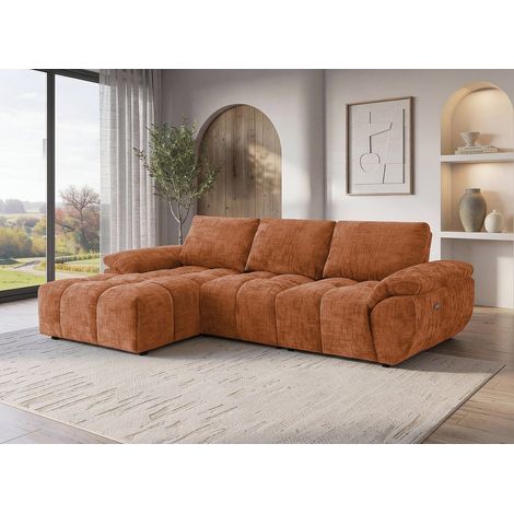 Deco In Paris – Canapé d’angle relax électrique velours chiné terracotta – Assise généreuse – Dossier haut pour maintien – Accoudoirs larges (1/5)