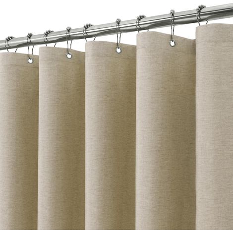 Duschvorhang – 1-teilig – Polyester in Leinenoptik – wasserdicht und schimmelresistent – für Badewanne und Duschkabine – 182 x 198 cm, Taupe (1/5)