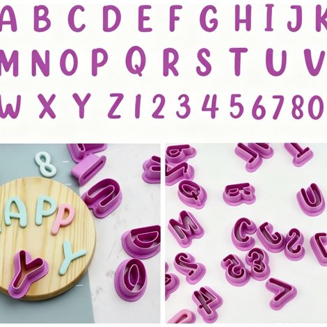Lot de 35 emporte-pièces alphabet et chiffres en plastique, moule biscuits et fondant pour pâtisserie, décoration gâteau, violet (1/5)