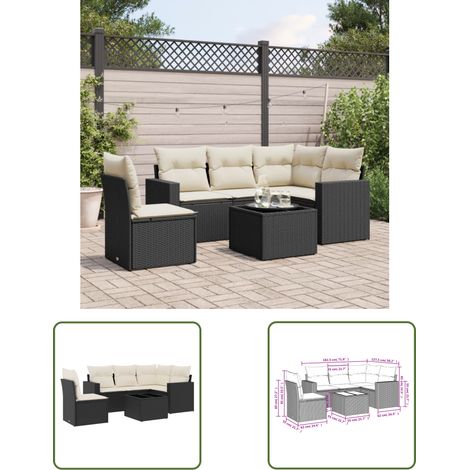 The Living Store Salon de jardin 6 pcs avec coussins noir résine tressée - Salon De Jardin - Meuble De Jardin - Set Salon De Jardin - Résine Tressée - Rotin Synthétique (1/3)