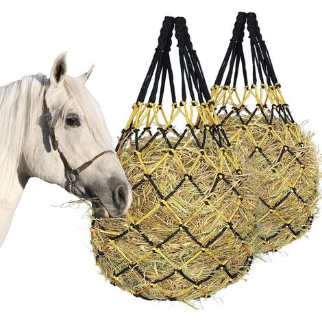 Paire de filets à foin pour chevaux, sacs à foin, filets à fourrage pour alimentation lente des chevaux, chèvres et moutons, à suspendre, 101,6 cm (40 pouces) de hauteur (1/5)