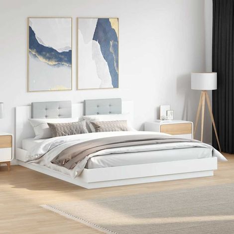 Estructura de cama con cabecero y luces LED blanco 160x200 cm (1/5)
