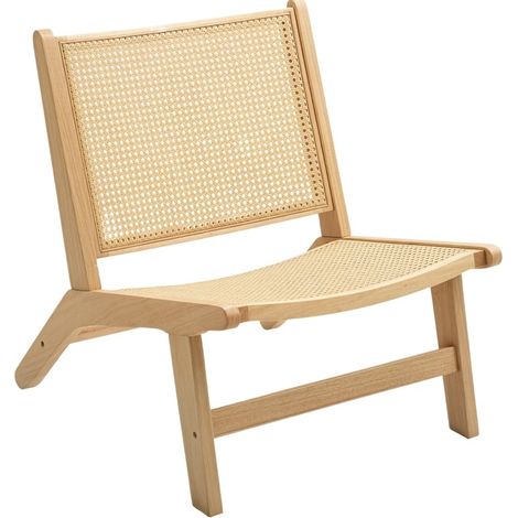 Sillón relax sin reposabrazos 64x70x74 cm en madera y ratán natural, para salón o lectura – MEUBLIV (1/5)