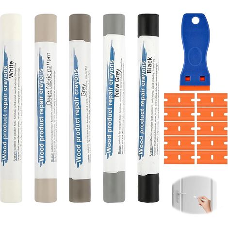 Kit Reparation Parquet 5 Couleurs Gris, Pate a Bois Rebouchage avec Spatule et Lames, Mastic Bois pour Stratifie, Enduit de Rebouchage pour Meubles, Sols, Portes, Kit Reparation Carrelage (1/5)