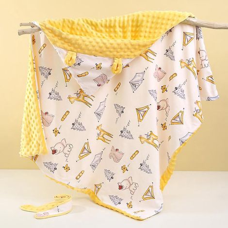 jaune Couverture Bebe Coton Biologique,95x95cm, Couverture Nomade Bb Double Face Pour Garon Et Fille (1/4)