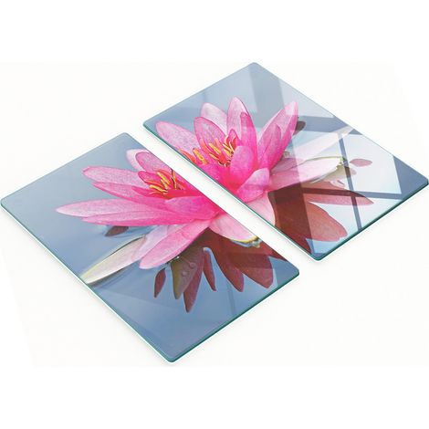 Tableros de vidrio templado con un dise帽o decorativo de nen煤fares rosas, 2x30x52 cm.