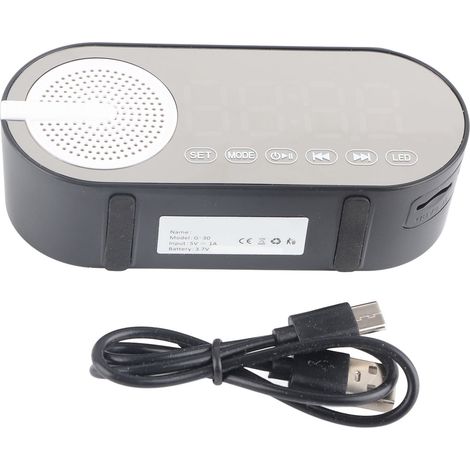 Réveil numérique Bluetooth Haut-parleur Portable Petite Enceinte Basses Graves FM Miroir Noir (1/5)