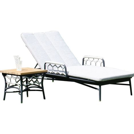 Sonnenpartner Yale Lounge-Liege mit Beistelltisch Sonnenliege wetterfest silbergrau (1/5)