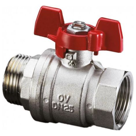 OVENTROP Robinet à tournant sphérique à poignée papillon Optibal à filetage mâle et filetage femelle PN 16 DN 15, G 1/2, laiton, nickelé, 1076304