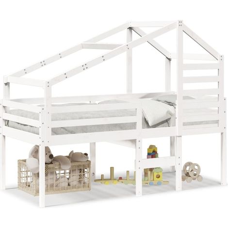Maison Exclusive - Hochbett mit Dach Weiß 75x190 cm Massivholz Ki