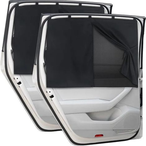 Pare-soleil magnétique pour lunette arrière de voiture, lot de 2, double couche, rideau noir (1/5)