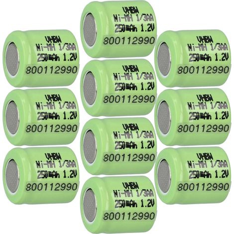 vhbw 10x Batería reemplaza 1/3AA para modelismo (250mAh, 1,2V, NiMH, verde)