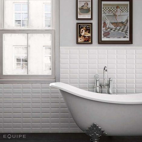 Aelle - Carrelage mur relief métro parisien uni blanc brillant 10x20 cm METRO WHITE - Vendu par boîte de 1 m² (1/5)