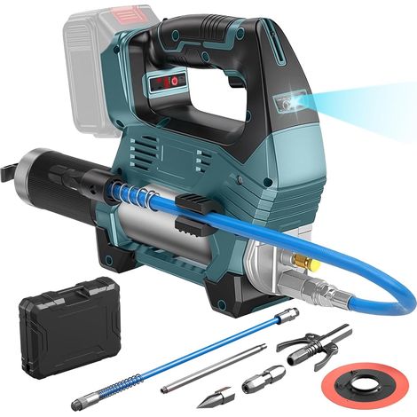 Electric Grease Gun for Makita 18V-21V Battery (without Battery), 12000PSI Battery Grease Gun Kit with LED Light, Long Hose, Mouthpiece, Oil Suction Tray, 3 Level Speeds for Heavy Machines (1/5)
