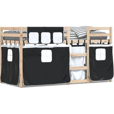 Lit superposé avec rideaux blanc-noir 90x200 bois pin massif (1/5)
