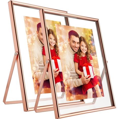 Cadre photo flottant en or rose, 6" x 8", lot de 2, convient aux photos de taille 5x7, 4x6, 3,5x5, cadre photo d'étagère de bureau (1/5)
